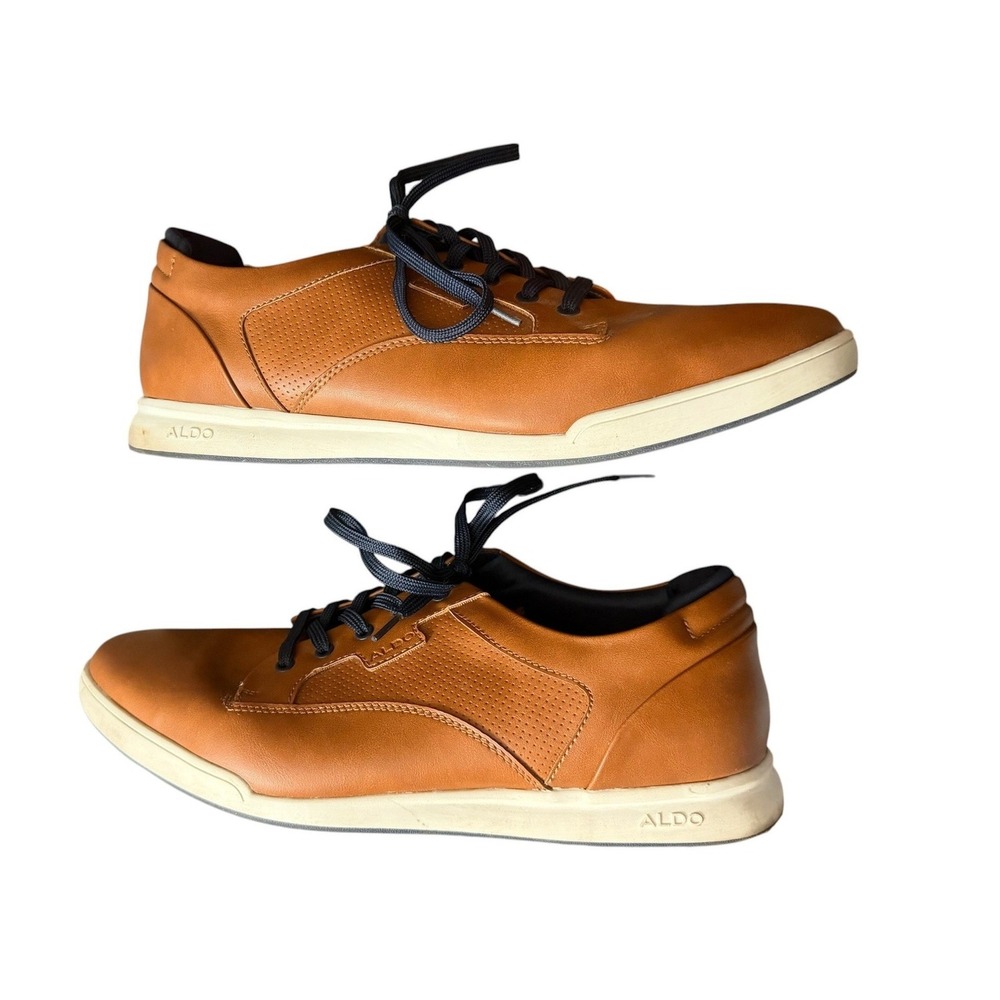 Aldo Mens Flex Leather Sneakers 12 Brown Lace Up‎ Oxford Casual Comfort Shoes - Picture 8 of 11